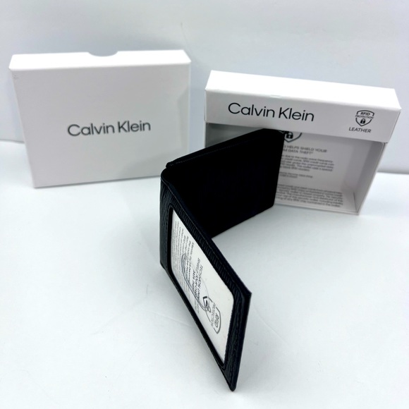 CALVIN KLEIN,MEN’S WALLET,SINGLE FOLD WORK MAGNET,BLACK LEATHER,RIFD PROTECTION - Picture 5 of 12